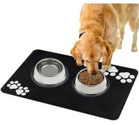Tapete absorbente para perros de 50 x 30 cm, antideslizante e impermeable | Huella de pata negra, se limpia con un paño, para gatos y perros, bandeja de comida y agua, base antideslizante