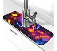 Tapete abstracto azul y morado para grifo de fregadero, protector contra salpicaduras, almohadilla de succión para grifo de cocina, bandeja de recogida de goteo, alfombrilla de secado para baño (15 x