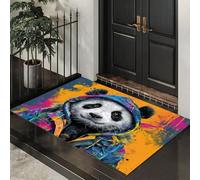 Tapete Amarillo Azul Panda Salpicado De Tinta Puerta Felpudo De Entrada Exterior Atrapar Suciedad Alfombra Estilo Grafiti Callejero Para Interior Jardines Cocina Pasillo Trasera Delantera,60X90Cm