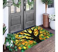 Tapete Amarillo Verdoso Árbol De Cristal Geométrico Puerta Felpudo De Entrada Exterior Atrapar Suciedad Alfombra Mosaico Abstracto Para Interior Jardines Cocina Pasillo Trasera Delantera,80X120Cm