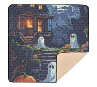 Tapete antideslizante para gimnasio y actividades de Halloween Pixel de calabazas y fantasmas para el suelo, no tóxico, tapete de actividades para bebés y niños pequeños, 50 x 50 pulgadas