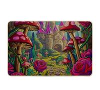 Tapete antideslizante para puerta con diseño de bosque de setas, castillo, selva, rosas, hadas, núcleo de hadas, lino, goma, decoración de casa, impermeable, para exteriores, porche, interior, aula