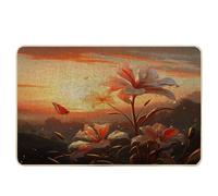 Tapete antideslizante para puerta de primavera, paisaje natural 3D, flor, mariposa, puesta de sol, estético, bosque, rojo, naranja, goma, absorbente, decoración para interiores, hogar, garaje, cocina