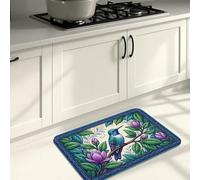 Tapete artístico vintage de colibrí para piso, flores violetas, cómodo, acolchado, lavable, para fregaderos de cocina, lavandería, baño, 16 x 24 pulgadas