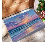 Tapete Azul-Púrpura Costa Del Atardecer Puerta Felpudo De Entrada Exterior Atrapar Suciedad Alfombra Pinturas Al Óleo Curativas Para Interior Jardines Cocina Pasillo Trasera Delantera, 60X90Cm