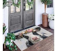Tapete Blanco Y Negro Vacas Lecheras Crown Puerta Felpudo De Entrada Exterior Atrapar Suciedad Alfombra Pintura Al Óleo De Animales Para Interior Jardines Cocina Pasillo Trasera Delantera,70X100Cm