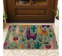 Tapete bohemio con diseño de llama, cactus violeta para entrada exterior e interior, decoración colorida, goma impermeable, antideslizante, absorbe el polvo, fácil de limpiar, 73 x 43 cm