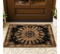 Tapete bohemio de mandala, tapete de entrada marrón y negro para decoración de interiores y exteriores, de goma, antideslizante, resistente al polvo, fácil de limpiar, 73 x 43 cm