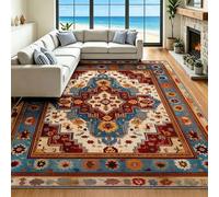 Tapete bohemio vintage para puerta, 60 x 90 cm, suave, de pelo bajo, antideslizante, con diseño geométrico azteca, resistente a las manchas, alfombra de lana sintética para entrada, dormitorio