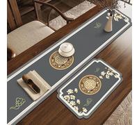 Tapete chino de secado de platos para mesa de café, camino de mesa de té estilo zen, almohadilla absorbente de piel de PVC, tapete de drenaje resistente al calor para decoración de cocina, encimera de