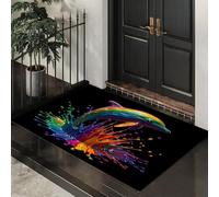 Tapete Colores Del Arcoíris Pigmento Delfín Puerta Felpudo De Entrada Exterior Atrapar Suciedad Alfombra Estilo Fluido Abstracto Para Interior Jardines Cocina Pasillo Trasera Delantera,90X150Cm