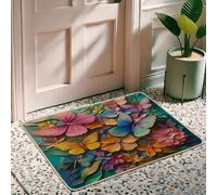 Tapete colorido con diseño floral de mariposas, tapete multicolor vibrante para interiores y exteriores para decoración de entrada de primavera, tapete frontal de goma, impermeable, antideslizante