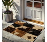 Tapete con patrón de cuero vacuno, color marrón y negro, para interiores y exteriores, decoración rústica de granja, impermeable, antideslizante, absorbe el polvo, fácil de limpiar, 73 x 43 cm