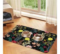 Tapete de alimentación colorido bohemio con estampado floral para perros, gatos, mascotas, mantel de cuero absorbente de 60 x 40 cm, gato y perro