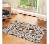 Tapete de alimentación con estampado de huesos y huellas para perros, gatos, mascotas, mantel de cuero absorbente de 60 x 40 cm, gato y perro
