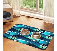 Tapete de alimentación con estampado de ondas de palmeras para perros, gatos, mascotas, mantel de cuero absorbente de 60 x 40 cm, gato y perro