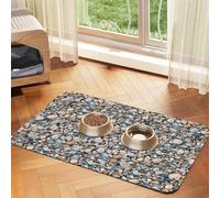 Tapete de alimentación con estampado de piedras de guijarros para perros, gatos, mascotas, mantel de cuero absorbente de 60 x 40 cm, gato y perro