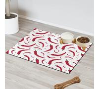 Tapete de alimentación de mascotas con chile rojo para gatos, perros, cuenco de agua, tapetes de comida para mascotas, tapetes absorbentes y antideslizantes que contienen derrames, protege los suelos