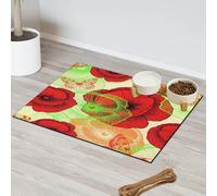 Tapete de alimentación de mascotas con diseño de amapola, flor, mariposa, para gatos, perros, cuenco de agua, tapete de comida, tapete absorbente de amapola roja, antideslizante, contiene derrames