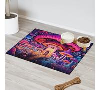 Tapete de alimentación de mascotas con diseño de bosque de hongos mágicos, colorido, para gatos, perros, cuenco de agua, tapetes de alimentación de mascotas, tapetes absorbentes y antideslizantes que