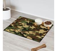 Tapete de alimentación de mascotas con diseño de camuflaje verde y marrón para gatos, perros, cuenco de agua, tapete de comida, tapete de alimentación de mascotas de color negro oliva, absorbente