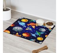 Tapete de alimentación de mascotas con diseño de dibujos animados del universo de naves espaciales para gatos, perros, cuenco de agua, tapete de comida, tapete de alimentación de mascotas, absorbente