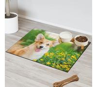 Tapete de alimentación de mascotas con diseño de flores de Corgi galés para gatos, perros, cuencos de agua, tapetes de comida para mascotas, tapetes absorbentes y antideslizantes que protegen los