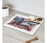 Tapete de alimentación de mascotas con diseño de tiburón blanco de la bandera americana, para gatos, perros, cuenco de agua, tapete de alimentación de mascotas, tapete absorbente y antideslizante que