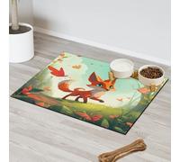 Tapete de alimentación de mascotas con diseño de zorro de dibujos animados para gatos, perros, cuenco de agua, tapetes de alimentación de mascotas, tapetes absorbentes y antideslizantes que contienen