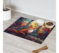 Tapete de alimentación de mascotas con diseño étnico de zorro y flores para gatos, perros, cuencos de agua, tapetes de alimentación de mascotas, tapetes absorbentes y antideslizantes que contienen