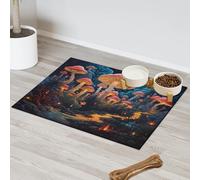 Tapete de alimentación de mascotas con estampado de hongos mágicos de bosque para gatos, perros, cuencos de agua, tapetes de alimentación de mascotas, tapetes absorbentes y antideslizantes que