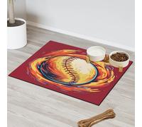 Tapete de alimentación de mascotas con estampado de pelota de béisbol de fuego para gatos, perros, cuenco de agua, tapetes de alimentación de mascotas, tapetes absorbentes y antideslizantes que