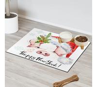 Tapete de alimentación de mascotas de cerdo lindo de Navidad para gatos, perros, cuenco de agua, tapetes de comida de cerdos, cerdos, mascotas, tapetes absorbentes y antideslizantes que contienen
