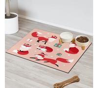 Tapete de alimentación de mascotas de zorro lindo de Navidad para gatos y perros, tapete de comida de zorro de dibujos animados, tapete absorbente y antideslizante que contiene derrames, protege el