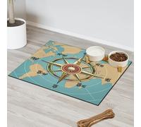 Tapete de alimentación de mascotas vintage con diseño de mapa de brújula para gatos, perros, cuenco de agua, tapete de alimentación de mascotas, tapete absorbente y antideslizante que contiene