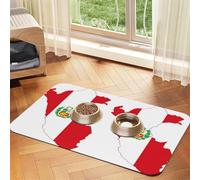 Tapete de alimentación de piel sintética con estampado de mapa de la bandera de Perú para perros, gatos, alfombrilla de comida para mascotas, absorbente, parte inferior de goma antideslizante