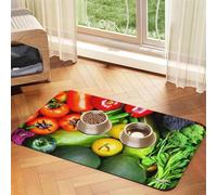 Tapete de alimentación de piel sintética con estampado de verduras frescas y frutas para perros, gatos, tapete de comida para mascotas, absorbente, parte inferior de goma antideslizante