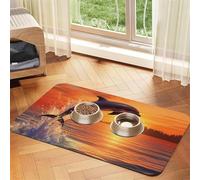 Tapete de alimentación para mascotas con diseño de delfín atardecer de 40 x 60 cm, tapete absorbente para cuenco de comida y agua, tapete de piel sintética para gatos, impermeable, de secado rápido
