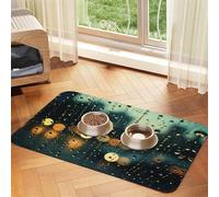 Tapete de alimentación para mascotas con diseño de gotas de lluvia, reutilizable y portátil, para perros y gatos, para perros y gatos, contiene derrames, protege los suelos,