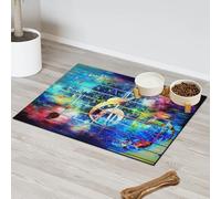 Tapete de alimentación para mascotas con notas coloridas abstractas para gatos, perros, cuenco de agua, tapete de comida, notas musicales, tapete absorbente para mascotas, antideslizante, contiene