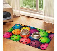 Tapete de alimentación para mascotas con patrón de bolas de colores de 30 x 45 cm, tapete absorbente para cuenco de comida y agua, de piel sintética, impermeable, de secado rápido, sin manchas