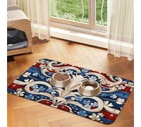 Tapete de alimentación para mascotas con pintura estilo americano, reutilizable y portátil, para perros y gatos, para perros y gatos, contiene derrames, protege los suelos,