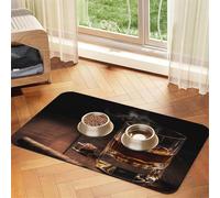 Tapete de alimentación para mascotas de Cigar & Whisky, 30 x 45 cm, tapete absorbente para cuenco de comida y agua, de piel sintética, impermeable, de secado rápido, sin manchas