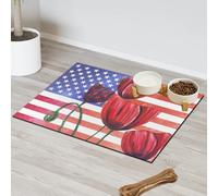 Tapete de alimentación para mascotas, diseño de amapola con bandera americana, para gatos, perros, cuenco de agua, tapete de comida, tapete absorbente y antideslizante que contiene derrames, protege