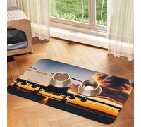 Tapete de alimentación para mascotas, diseño de avión al atardecer, absorbente, antideslizante, de piel sintética, para perros, gatos, mascotas, cuenco individual