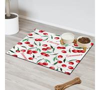 Tapete de alimentación para mascotas, diseño de cerezas y frutas frescas, para gatos, perros, cuenco de agua, tapete de comida de cereza, bayas, tapete absorbente y antideslizante que contiene