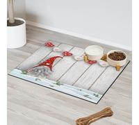 Tapete de alimentación para mascotas, diseño de gnomo de elfo para gatos, perros, cuenco de agua, tapete de comida para mascotas, tapete absorbente y antideslizante que contiene derrames, protege el