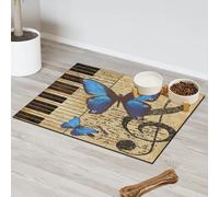 Tapete de alimentación para mascotas, diseño de mariposas, música, piano, notas de mascotas, para gatos, perros, cuenco de agua, tapete de alimentación de mascotas, absorbente, antideslizante