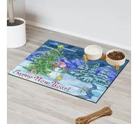 Tapete de alimentación para mascotas, diseño de muñeco de nieve con texto "Happy New Year" para gatos, perros, cuenco de agua, tapete de comida, tapete absorbente para mascotas, antideslizante