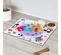 Tapete de alimentación para mascotas, diseño de notas musicales, para gatos, perros, cuenco de agua, tapete de alimentación para mascotas, absorbente, antideslizante, contiene derrames, protege el